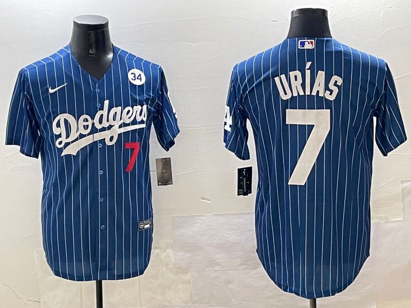 Men Los Angeles Dodgers #7 Urias Blue Stripe Fashion Game 2025 Nike MLB Jersey style 4